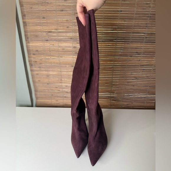 Schutz Cate Curve Nubuck Boots 7.5 Cherry Wine - Picture 2 of 13